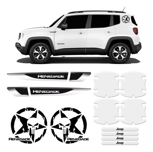 Adesivos Jeep Renegade Protetor Maçaneta, Aplique, Caveira