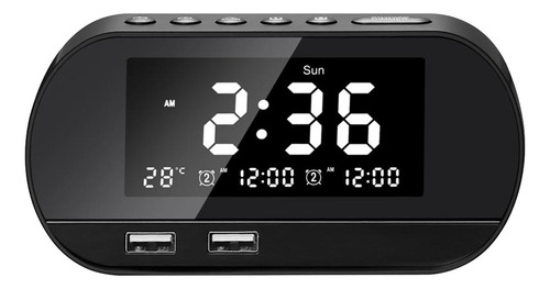 Radio Despertador Digital Negro Con Doble Pantalla Lcd Con C