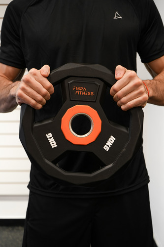 Disco Olimpico 10 Kg Recubierto Engomado Calibrado 50 Mm Gym Negro Con Naranja