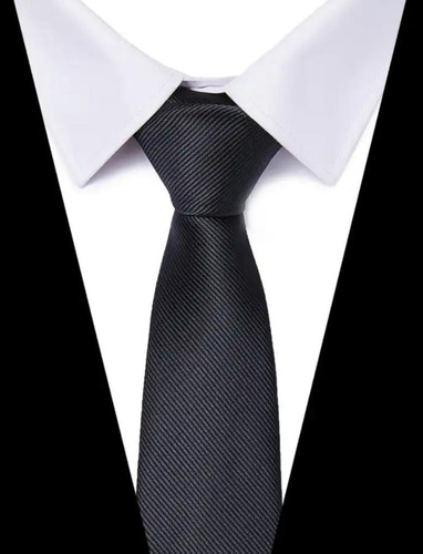 Corbata Seda Negra 8cm Diseño Líneas