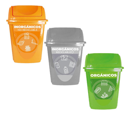 Set Botes Cesto Separar Basura Plastico Con Tapa Cocina 3pzs