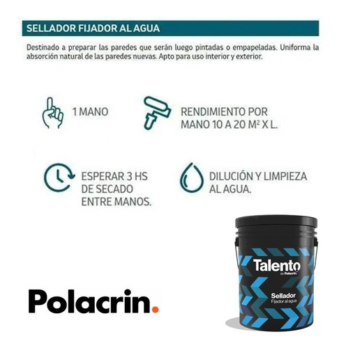 Imagen 2 de 10 de Fijador Sellador Al Agua Polacrin Talento 1 Lt Rapido Secado