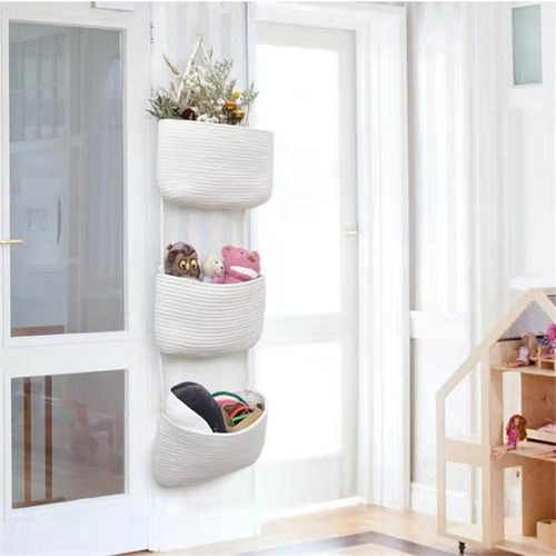 Cesta De Pared Con Cuerda De Algodón Tejida De 3 Niveles - D