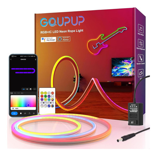 Gupup Luces Rgbic Para Juegos, Tira De Luz De Neon Wifi De 1