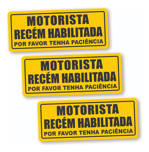 Kit 3 Adesivos De Carro Motorista Recém Habilitada 25 X 10cm