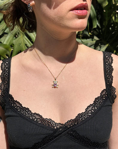 Collar Dije Osito Acero Inoxidable Regalo Rosa
