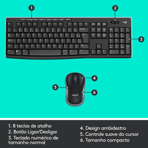 Combo Teclado E Mouse Sem Fio Mk270 Preto Logitech
