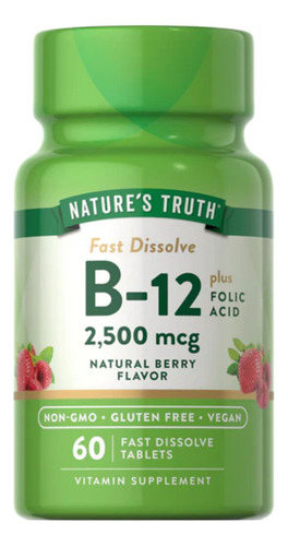 Nature's Truth Vitamina B-12 Con Ácido Fólico, 60 Tabletas Sin Sabor