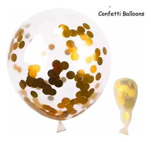 Globos Latex 12puLG Transparents Confeti Oro Plata Rose Gold