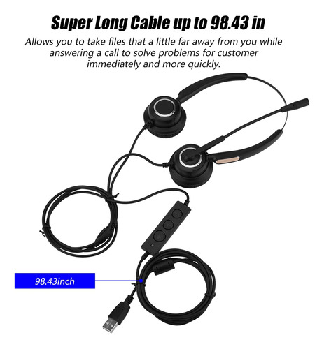 250cm Auriculares De Centro De Llamadas Usb Con Micrófono