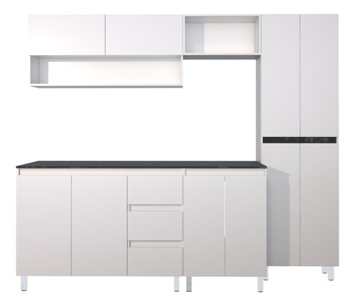 Cocina Integral Completa Decomobil Premium Minimalista Color Blanco - Mármol Negro
