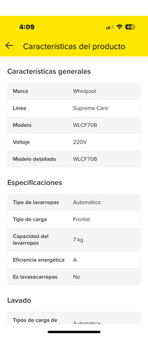 Lavarropas Automático Whirlpool Supreme Care Inverter7kg Beige (Usado)