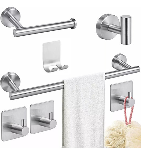 Juego De Accesorios De Baño Plata Mate 7 Piezas Sets De Baño