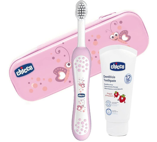 Chicco Set Cepillo Y Pasta De Dientes Fresa, Rosa Bebés Niña