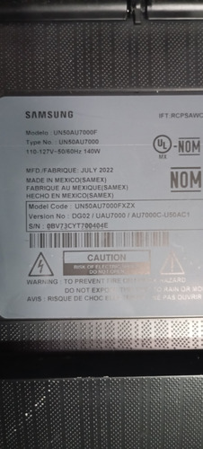 Televisor Smart Samsung Un50au7000f Para Pieza Disply Dañado (Usado)