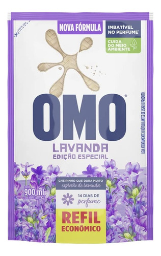 Lava Roupas Líquido Omo Lavanda 14 Dias Perfume 900ml Kit 3