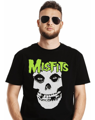 Polera Misfits Cara Logo Verde Punk Impresión Directa