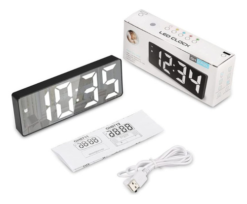 Reloj Despertador Digital Luz Blanca Led Clock Rectangular