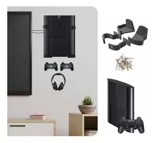 Soporte Pared Ps3 Super Slim + 2 Joysticks + Sop Auriculares