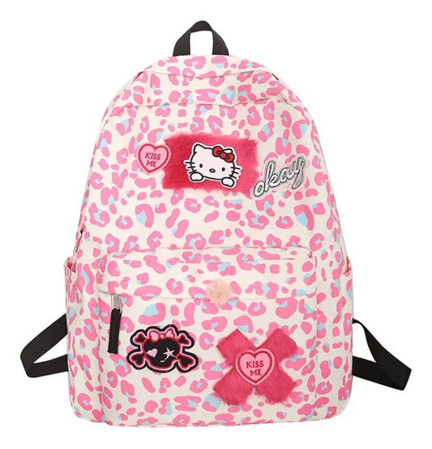 Mochila Escolar Hello Kitty Animal Print Rosa 40cms.