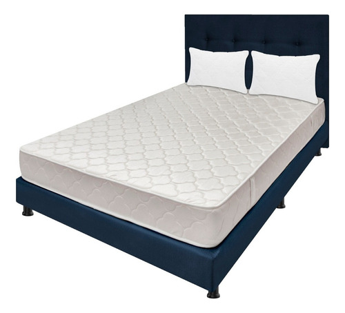 Colchón Doble Espumado Multisleep+ Base Cama+cabec+almohadas Color Azul