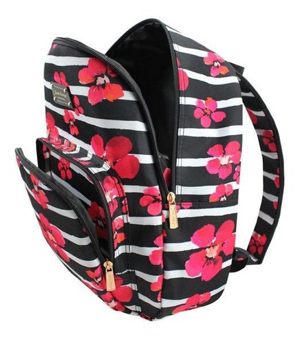 Mochila Escolar Juvenil Feminina Floral Moda Linda Cor Preto