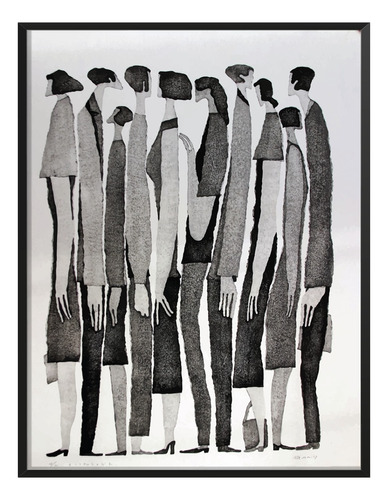 Poster Arte Abstracto Personas Comunidad Trazo Sala Bn 45x30