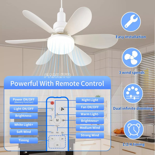 20.5 Ventilador Abanico De Techo Blanco Con Luz