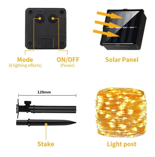 Imagen 5 de 6 de Led Alambre Guirnalda Solar 20mts
