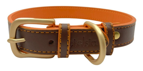 Collar Para Perros Tipo Piel Ajustable Mediano / Grande Color Café/Naranja Bicolor