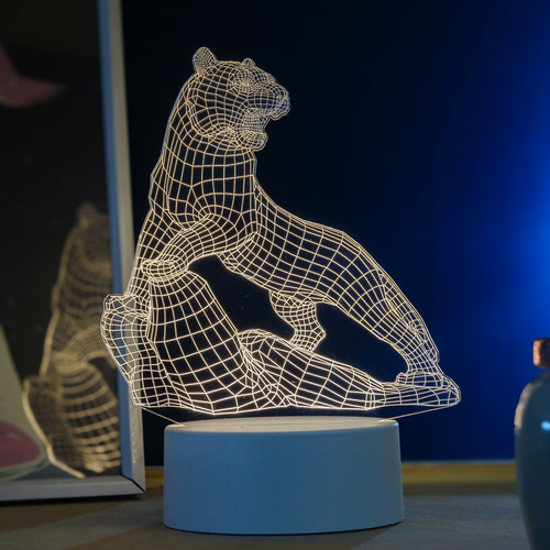 Luminária Led Pantera Na Pedra- Abajur De Mesa