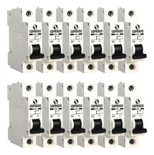 Caixa 12 Disjuntor Monofásico Din 50a Soprano Curva C