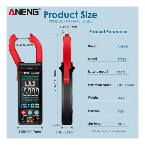 Shaoke Pinza Amperimétrica Aneng St211 6000 Counts Ac D