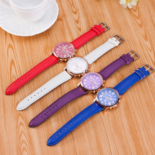 10 Unids Geneva Reloj Al Por Mayor Cuero Moda Relojes Señor