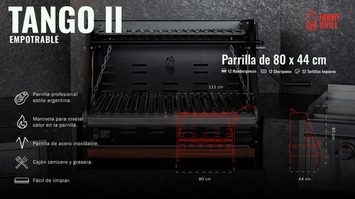 Hobby Grill Asador De Carbón Tango Ii Elite Empotrable Color Negro