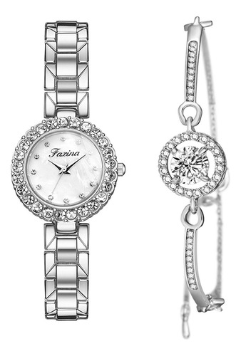 Reloj Y Pulsera Elegantes De Oro Rosa Con Diamantes De Imita