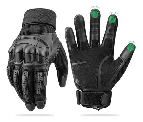 Guantes De Proteccion Pantalla Táctil De Cuero Para Moto Color Negro Talla G