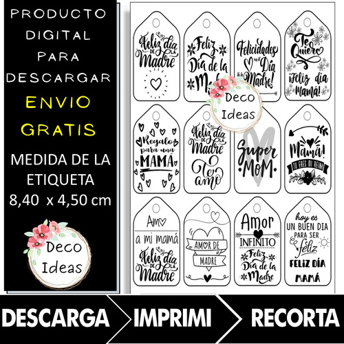 Imagen 4 de 4 de Kit Imprimible 03 Blanco Negro Dia De La Madre Emprendedores