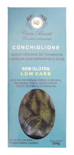 Kit 3x: Conchiglione Lentilha/espinafre S/ Glúten Ceres 200g