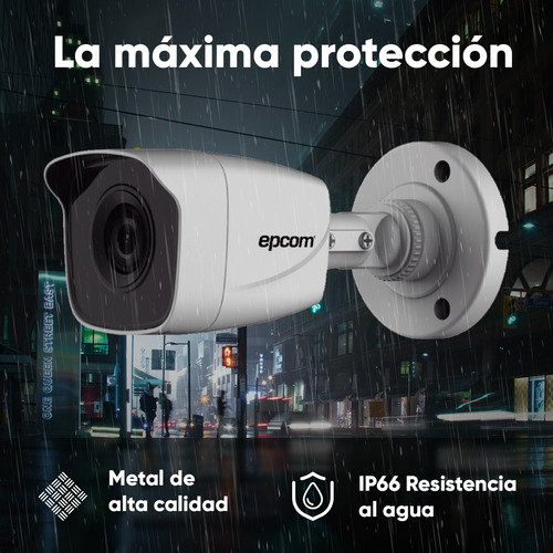 Epcom Cámara Metalica de seguridad B8-TURBO-G2W 2.8mm Turbo HD con resolución de 2MP Gran Angular 103° IR Inteligente Para Vision Nocturna Ideal Para Uso Exterior