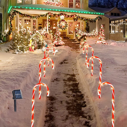 4pzs Navidad 1 Tow 5 Candy Cane Solar Lights