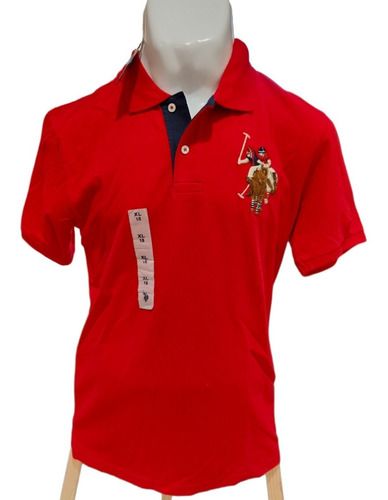 Playera Cuello Polo Uspa Niño Azul Roja Xl Talla 18