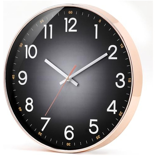 Reloj De Pared Redondo Negro Moderno 30 Cm Numeros Blancos