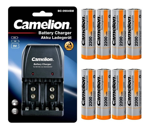 Cargador Con 8 Pilas Aa 2200mah Recargable Camelion