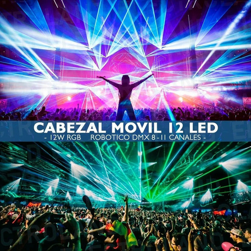 Cabezal Movil Robotic 12 Led 3w Rgb 12 Canales Dmx Rgb Tacho