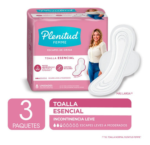 Imagen 2 de 3 de Plenitud Femme Toalla Esencial 8 Unidades Pack X 3