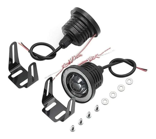 Imagen 4 de 9 de X2 Foco Neblinero Led Ojos De Ángel Blanco Y Aro Azul 89mm
