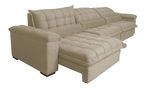 Sofá Retrátil e Reclinável 3,22m com Molas Ensacadas Cama inBox Aconchego Tecido Suede Bege