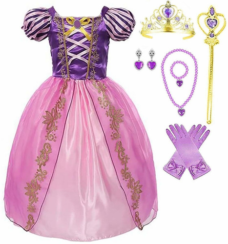 Disfraz De Rapunzel Deluxe Princess Party Para Niña (7-8, Es