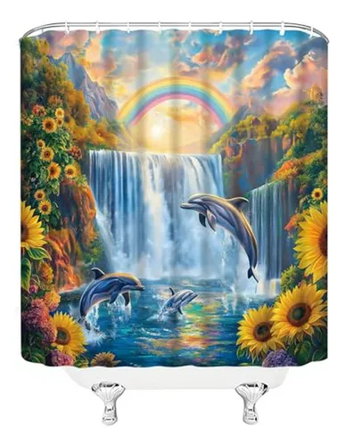 Cortina De Ducha Delfín Tropical 70 X70 Con Ganchos Decorat